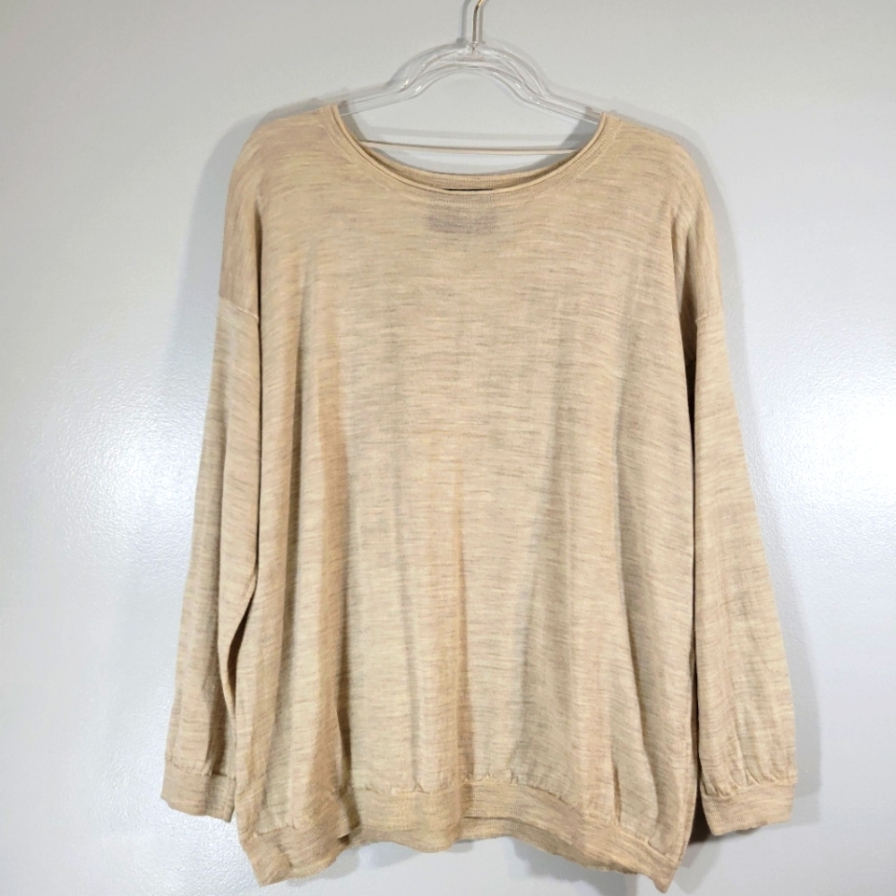 VICTOR ALFARO cream lightweight merino wool round neck popover sweater